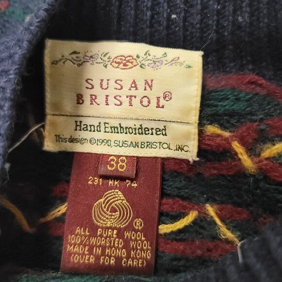 Vintage Susan Bristol Womens Wool Sweater Size 38 EU M US Crew Neck Cross Stitch - Picture 7 of 12
